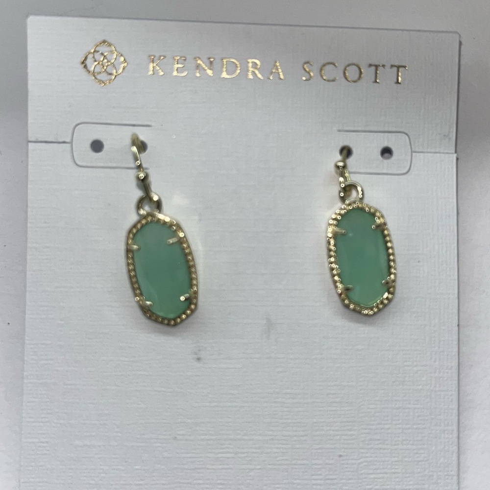 Kendra Scott Green and Gold Teardrop Earrings